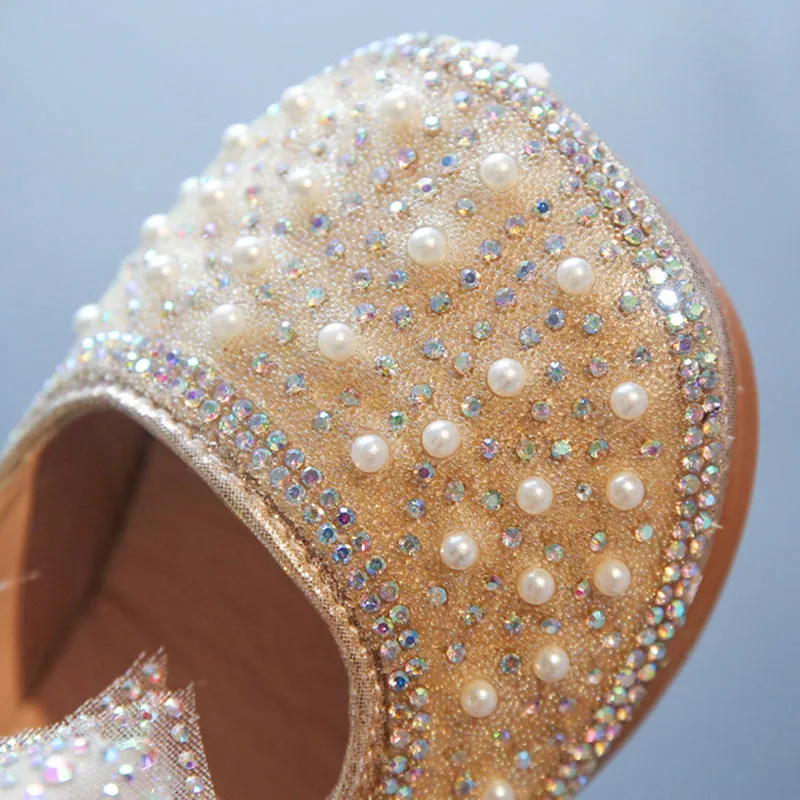 Spring New Girls Single Princess Shoes Pearl Shallow Children's Comfortable Flat Shoes Kid Baby Rhinestone Bowknot B207 girls shoes girls flats
