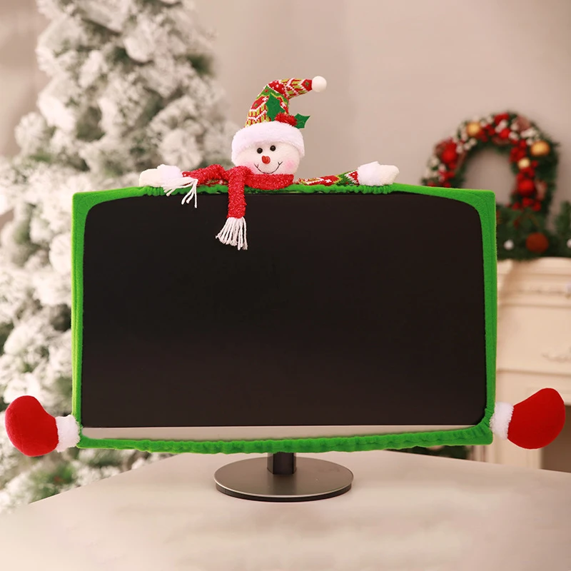 new style Christmas decoration Christmas computer screen set Three-dimensional cartoon computer cover