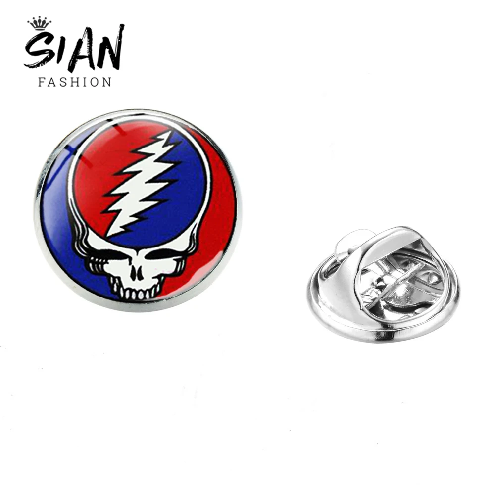 SIAN Rock Band Stainless Steel Brooches Hip-Hop Popular Grateful Dead Logo Glass Gem Collar Pin Trendy Gothic Jewelry Hot | Украшения и