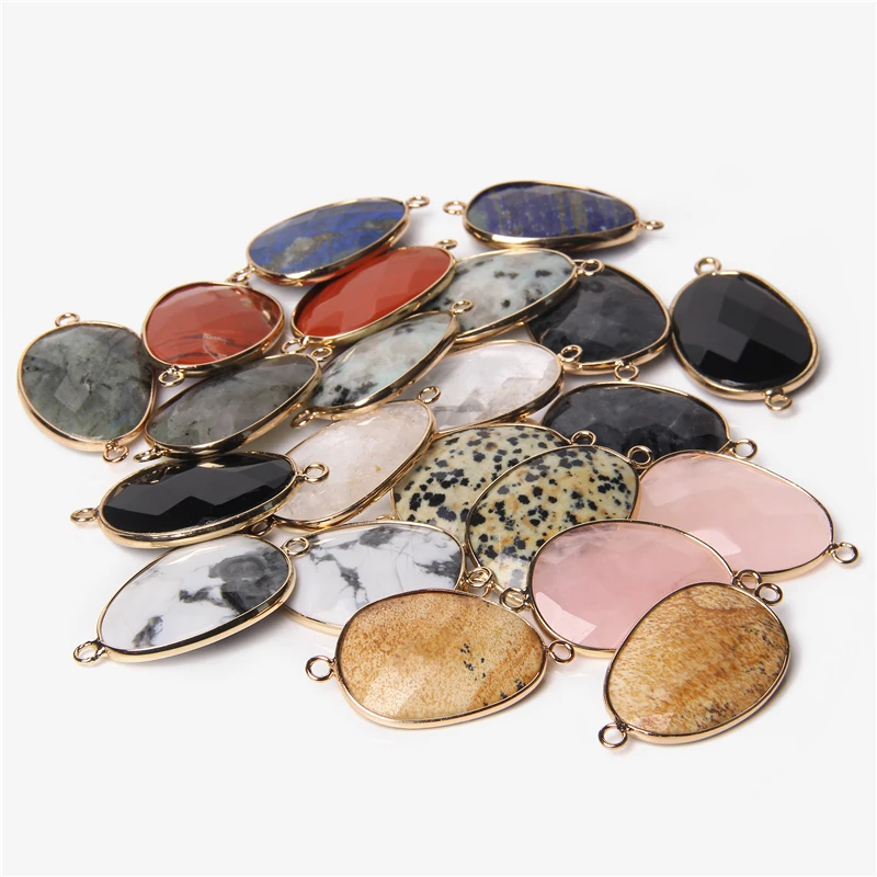 1Piece Natural Double Hole Connector Pendant Faceted Lapis Lazuli Rose