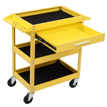 

3-Tray Rolling Utility Cart Trolley with Drawer Industrial Commercial Service Cart Mobile Storage Cabinet Organizer Dollies
