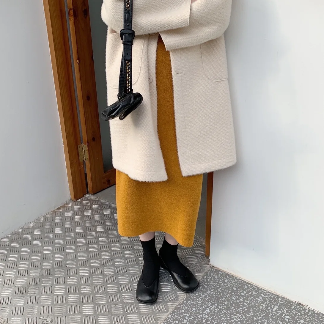 

Warm Elastic Wool Autumn And Winter Elegant Simple Versatile Warm 6 Color Straight-Cut Skirt Medium-length Dress