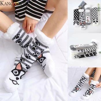 

KANCOOLD Winter Warm Socks Thicken Fleece Lined Socks Women Soft Warm Cozy Fuzzy Slipper Cartoon Printed Thick Velvet Socks