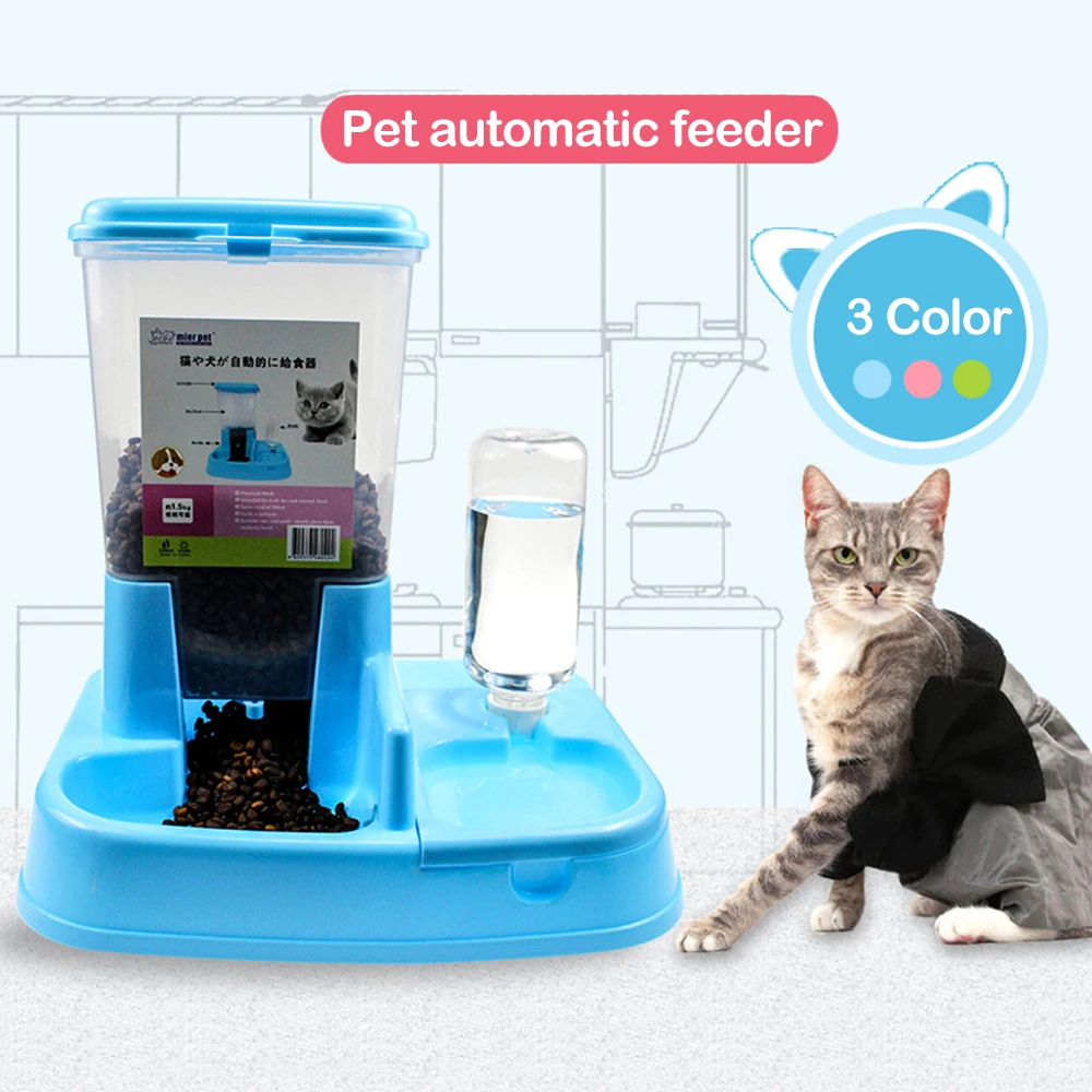 Multifunction 2In1 Pet Automatic Feeder Dispenser Dog Cat Drinking Feeding Bowl Dog Water Bottle Large Capacity Food Container