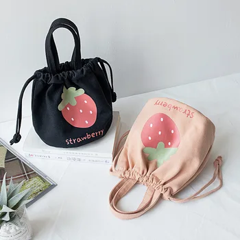 

Portable canvas bag female student Japanese ins Korean version drawstring mouth bucket bag lunch box lunch bag small cloth bag