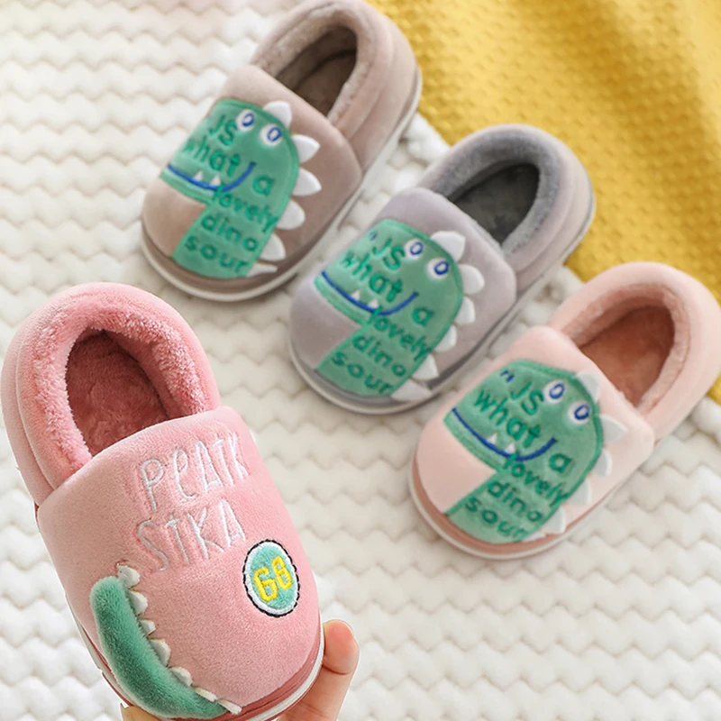 

Children's Cotton Slippers Winter New Non-slip Cartoon Cute Dinosaur Boys Girls Home Shoes Baby Warm Cotton Shoes Baby Slippers