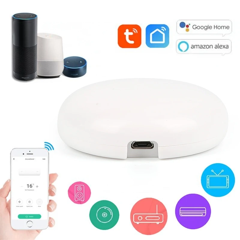 Tuya WiFi IR Remote Control Universal Infrared Controller For Air Conditioner TV Smart Home Work With Alexa Google | Электроника