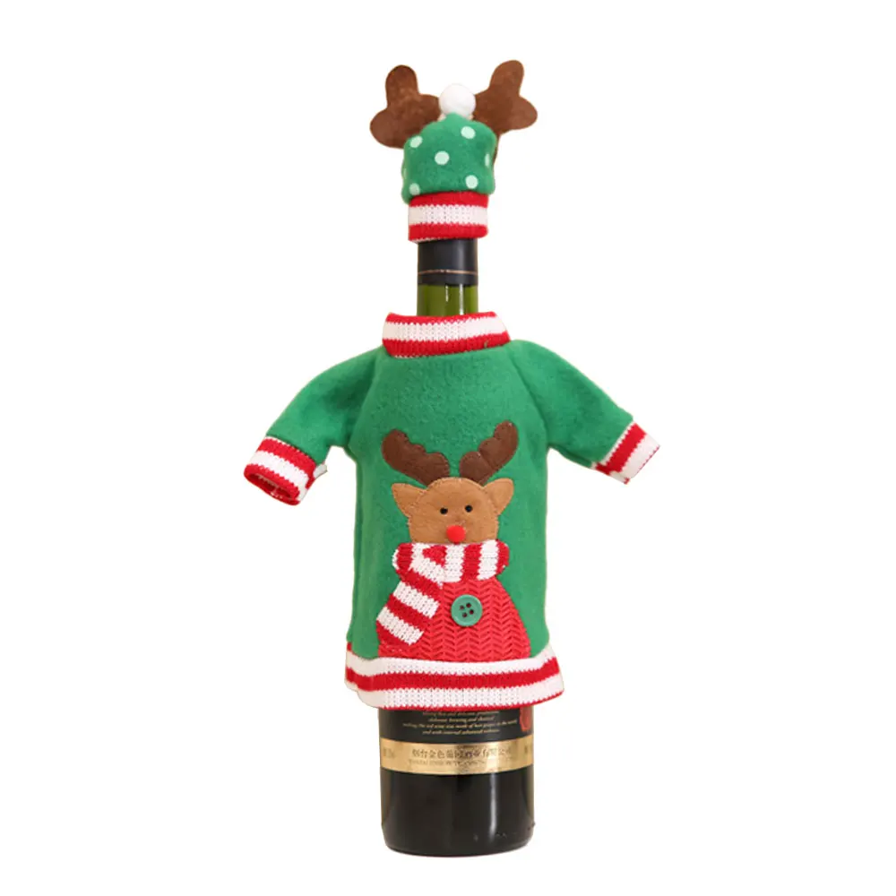 Cute Christmas Embroidered Cartoon Wine Bottle Cover Home Table Decorations - Color: deer