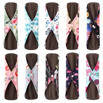 

OhBabyKa Washable Sanitary Pads Bamboo Cloth Pads Reusable Serviette Hygienique Cartoon Print Women Menstrual Pads Size S M L