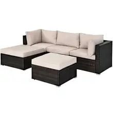 

5PCS Patio Rattan Furniture Set Sectional Conversation Set Ottoman Table Beige HW63848BN+