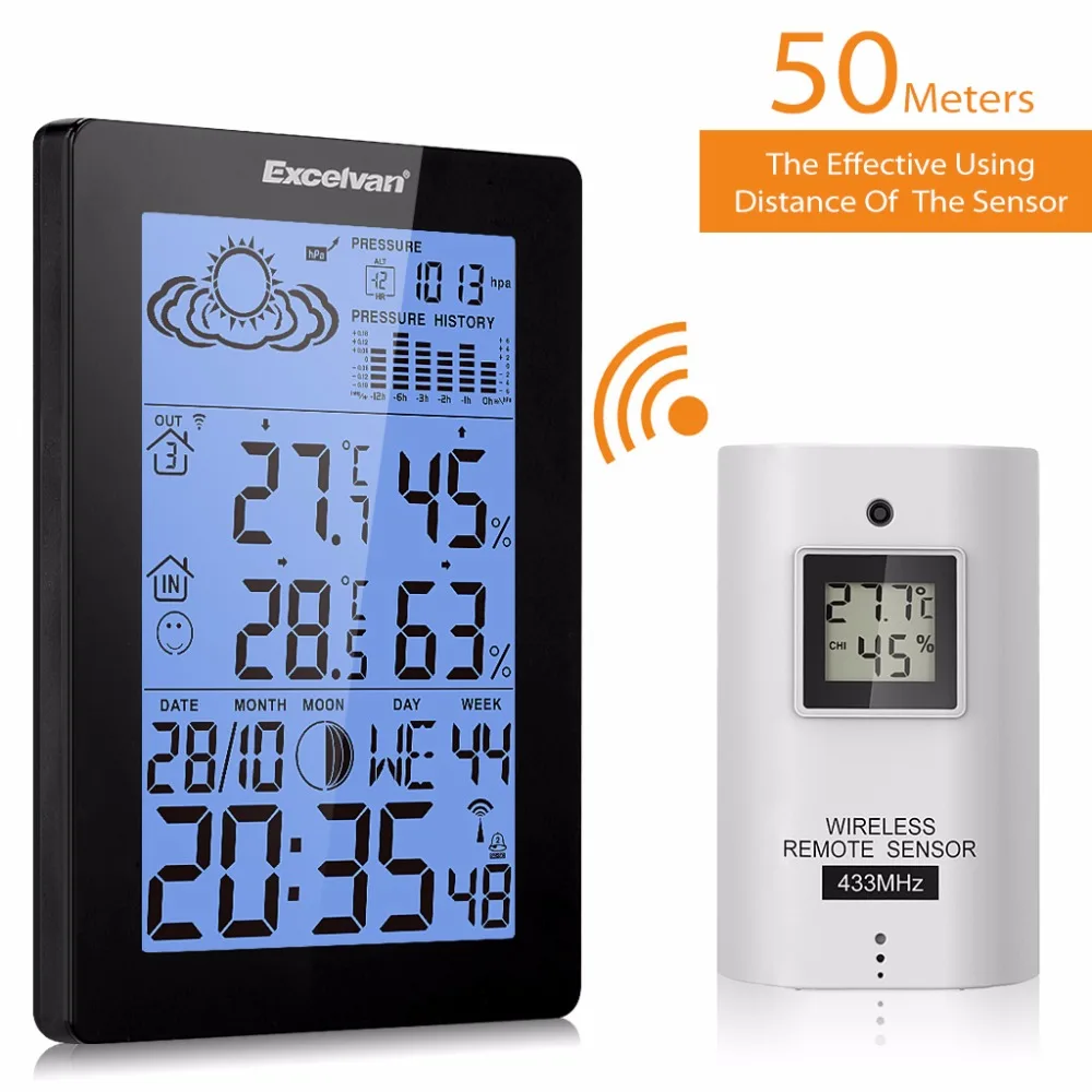 HOT SALE  EXCELVAN Wireless Radio Controlled Digital Alarm Clock Temperature Display Dual Alarm With Snooze F