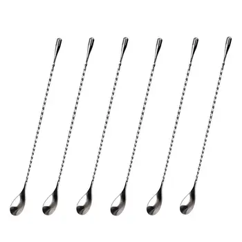 

Bar Spoons Stainless Steel Set Of 6 Professional Cocktail Mixing Spoon Bar Tool Japanese Style Teardrop End Design (12 Inches)