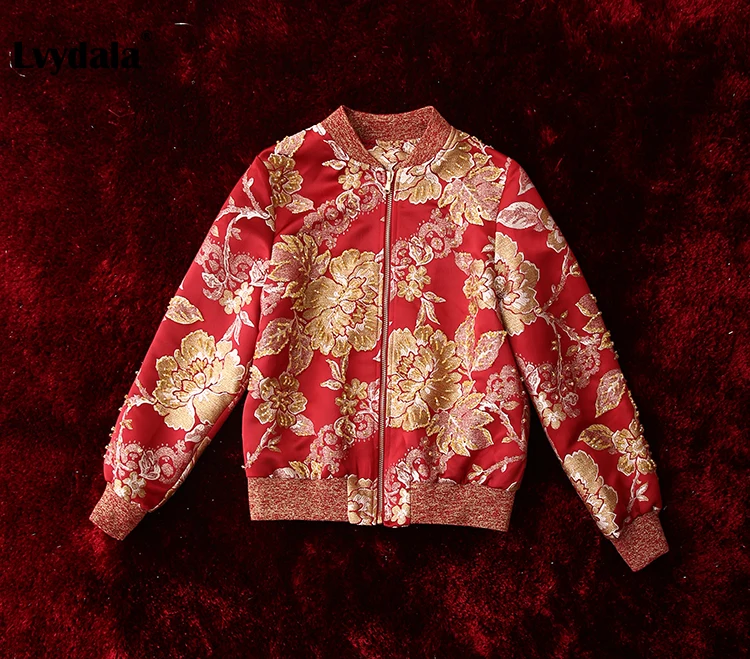 Lvydala, Высококачественная модная куртка, осенняя Женская куртка, золотая линия, вышивка, Цветочный бисер, Элегантная короткая куртка, куртка
