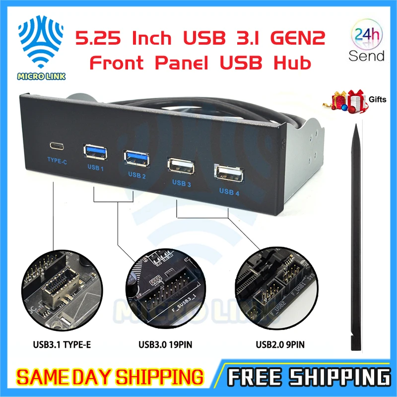 Передняя панель GEN2 5 25 дюйма USB 3 1 2 порта s 0 USB2.0 порт usb-хаб с разъемом TYPE-C для