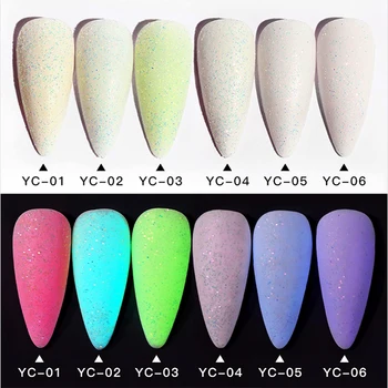 

CHUNSHU New 6 Colors Superfine Luminous Crystal Sand UV Powder Pigment Glitter Nail Set Chrome Nail Art Decorations Manicure DIY