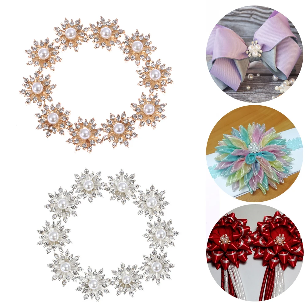 

10PCS 16MMSnowflake Flatback Buttons Rhinestone Plating Pearl Hairpin Apparel Sewing Decoration Accessories