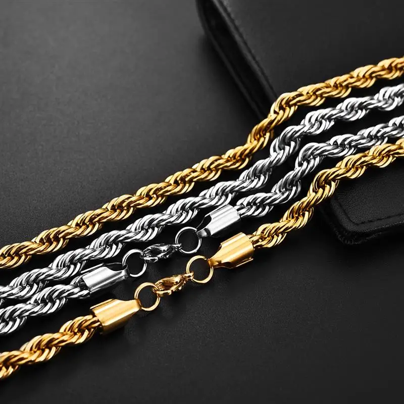 Jiayiqi 2mm-7mm Rope Chain Necklace Stainless Steel Never Fade Waterproof Choker Men Women Jewelry Gold Silver Color Chains Gift - Image 3