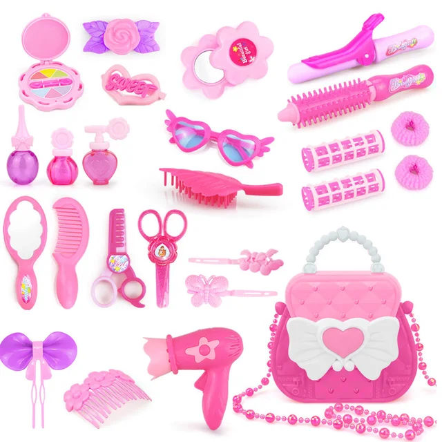 24-30PCS Pretend Play Kid Make Up Toys Pink Makeup Set Princess Hairdressing Simulation Plastic Toy For Girls Dressing Cosmetic 6