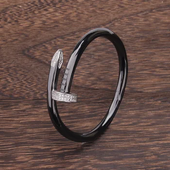 

Popular Creative Black Gravure Nail Bracelet Explosion Model Simple Micro Inlaid Wafer Ring Men's and Women's Nail Bracelet