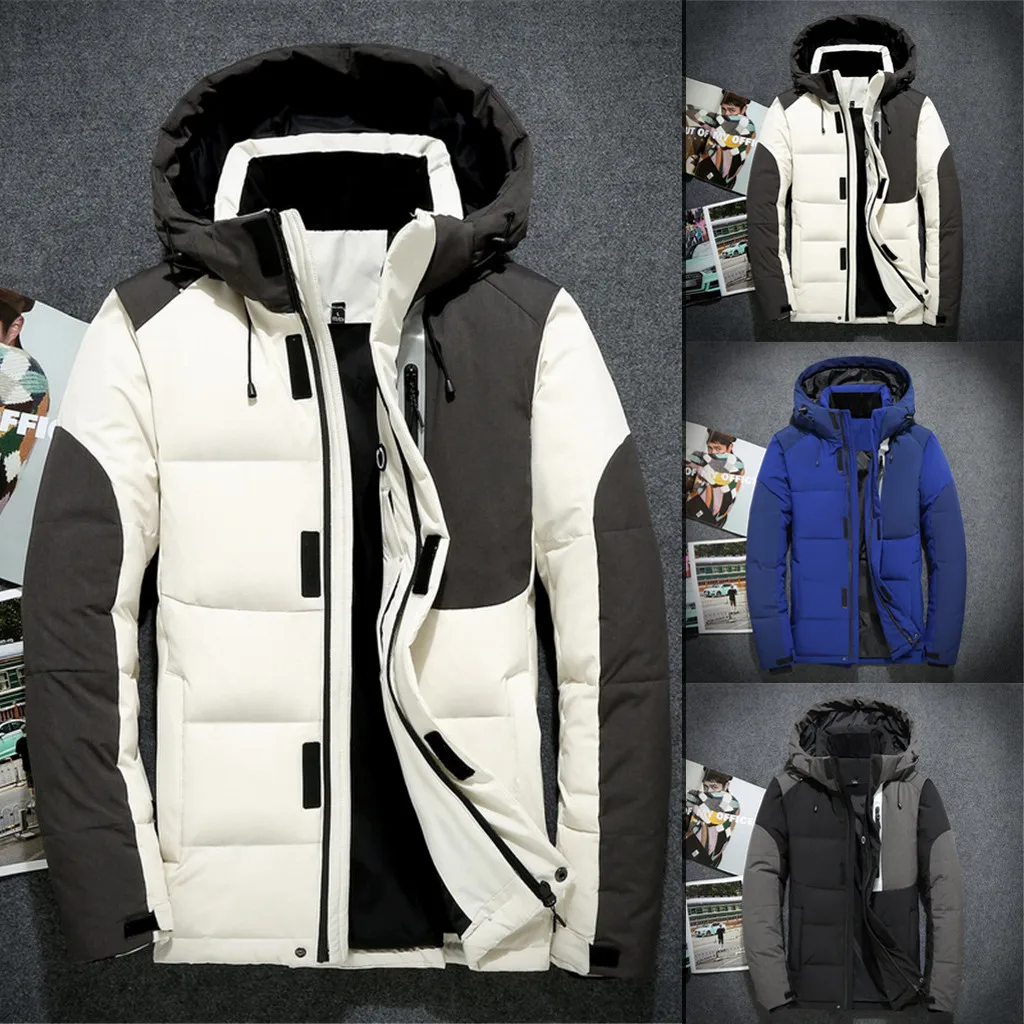 Мужская Новая модная зимняя куртка, осенняя повседневная кожаная куртка с карманами и пуговицами, верхняя одежда, Белые парки на утином пуху, пуховое пальто