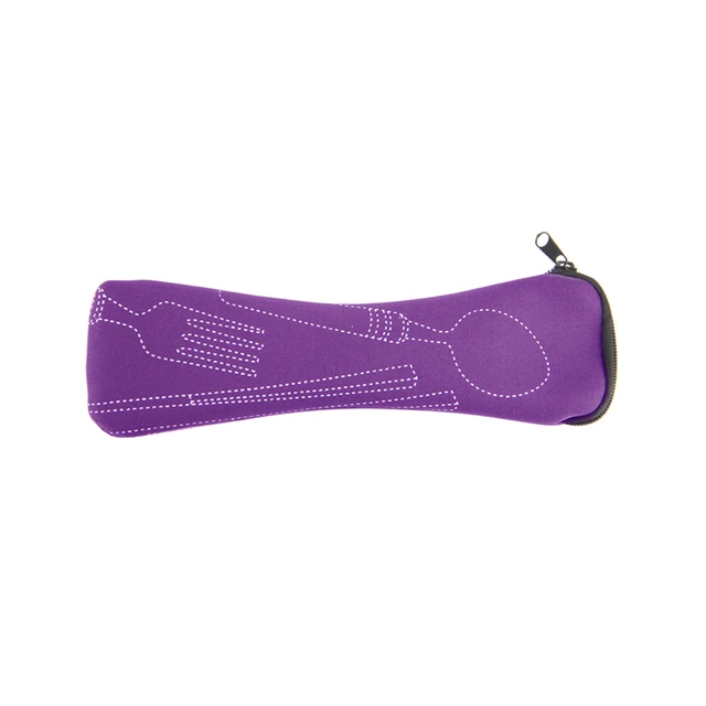 1Pcs Tableware Box Portable Camping Outdoor Cutlery Storage Case With Zipper Students Household Utensils Dinnerware Bag Purple