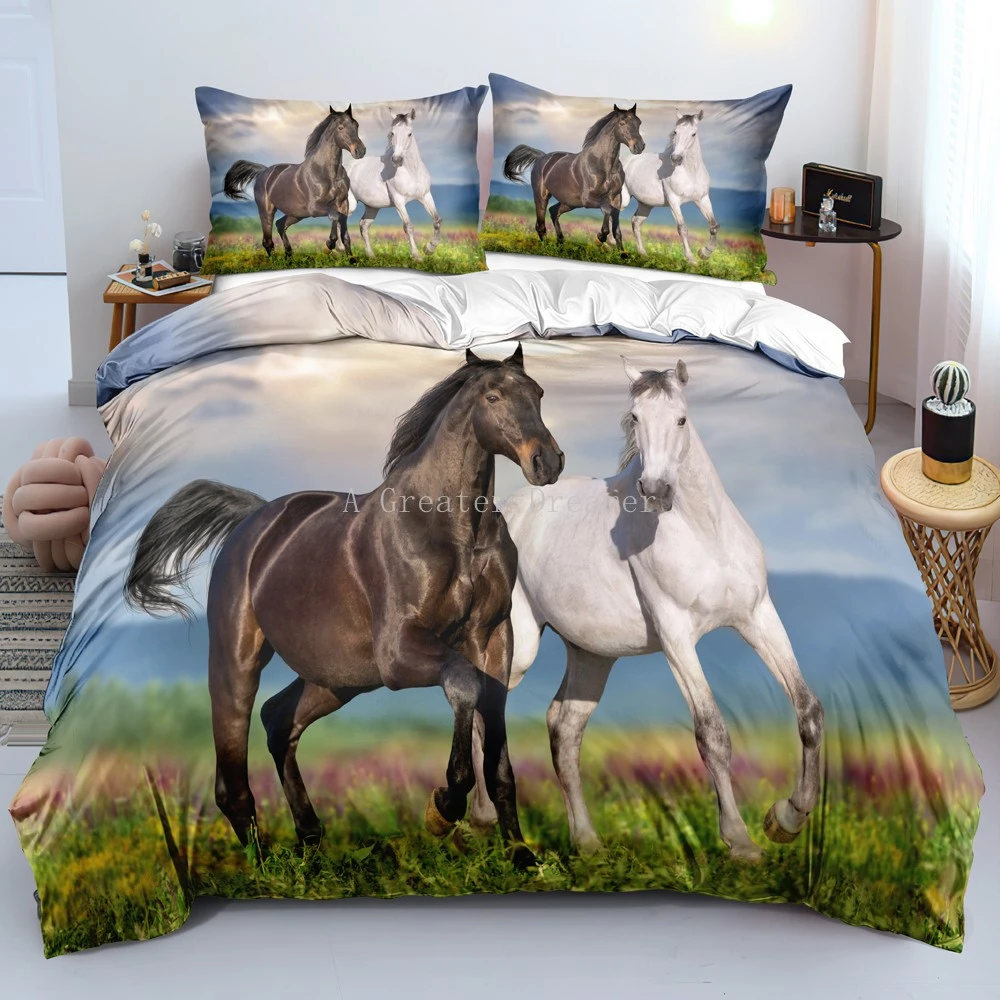 Horses Printed Duvet Cover Set Twin Full Queen King Bedding Comforter