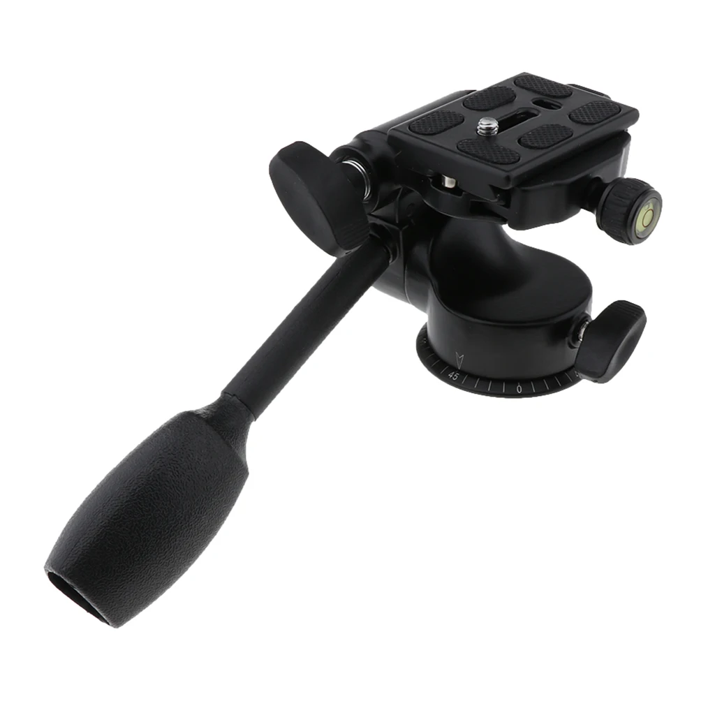 Tripod Pan Head 360 Degrees Smooth Rotation Three-Dimensional Aluminum Alloy Tilt Head with Quick Release Plate for Camcorder