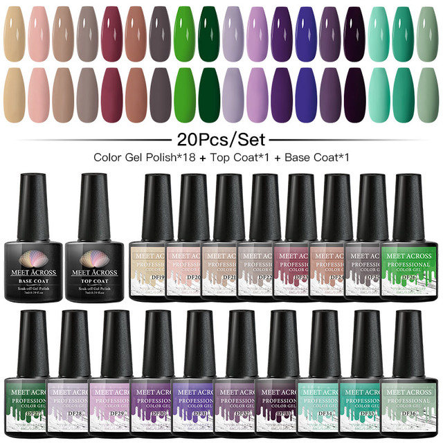 Gel Nail Polish Set With Top Base Gel Glitter Color Semi Permanent UV Led Gel Varnish Soak Off Nail Lacquers