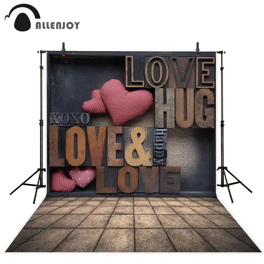 Allenjoy hearts backdrop wood metal letterpress box words brick wall valentines day 14 couples photo studio background polyester |