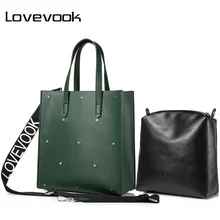 Женский набор сумок 2 шт LOVEVOOK, большая повседневная сумка на плечо с короткими ручками, ммодная сумка через плечо для девочек и дамы, из искусственной кожи, для всех сезонов