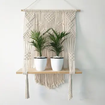 

Bohemian Wall Art Handmade Cotton Thread Hanging Tapestry Storage Rack Shelf