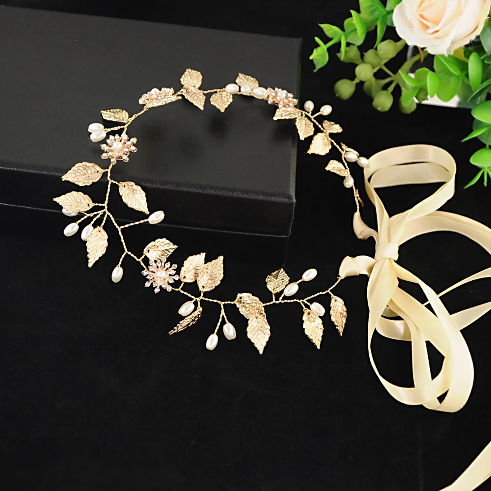 TRiXY SH110 Golden Leaves Wedding Belt Alloy Flower Bridal Belt Handmade Beaded Belts for Dresses Women Jewel Belt Waist Belt