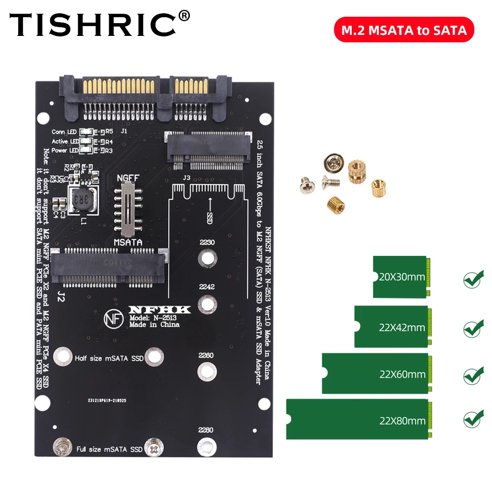 TISHRIC 2.5 inch SATA 60Gbps to M2 NGFF SATA SSD MSATA SSD Adapter MSATA to M.2 NGFF Hard Disk Adapter Board