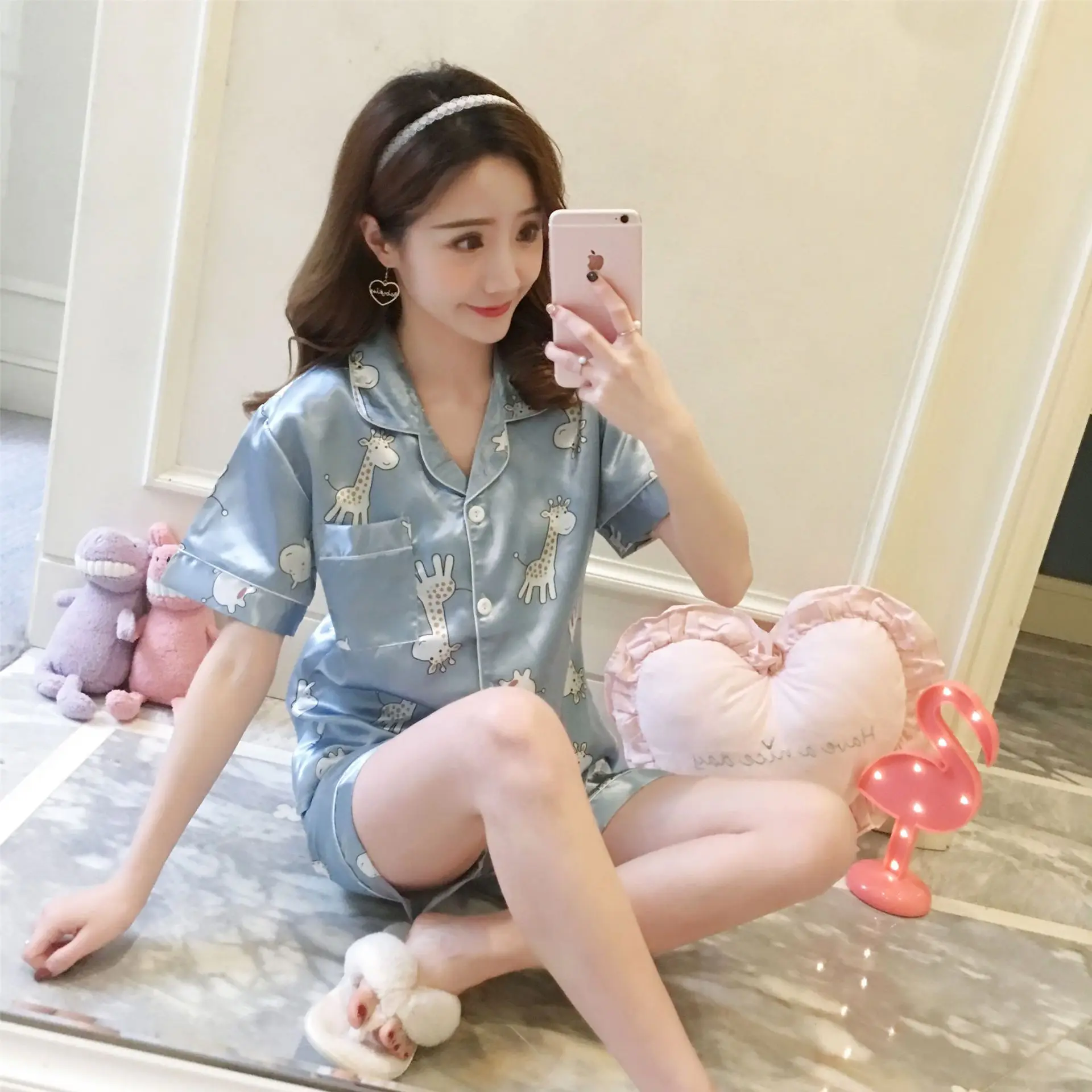 

883 # Deer Puppy Cardigan QN Short Sleeve Shorts Pajamas Homewear Set Series