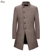 Модная мужская ветровка, длинное пальто, мужской Тренч со стоячим воротником, приталенное повседневное мужское шерстяное пальто, длинное Мужское пальто