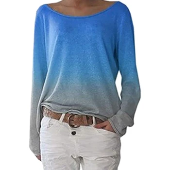 

Daily Soft Shopping Contrast Color Women Shirt Autumn Long Sleeves Loose Casual Holiday Crew Neck Knitted Ladies Spring