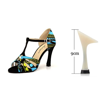 Обувь для танцев сальсы; женская обувь для латинских танцев с мягкой подошвой; обувь для танцев с принтом батика; обувь для танцев; Bsllroom; домашние сандалии - Цвет: Blue 9cm