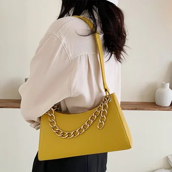 

Leather Bags For Women 2020 Retro Chain Shoulder Bag Luxury Handbags Women Bags Designer 2020 Solid Color Purse Female Bolsos