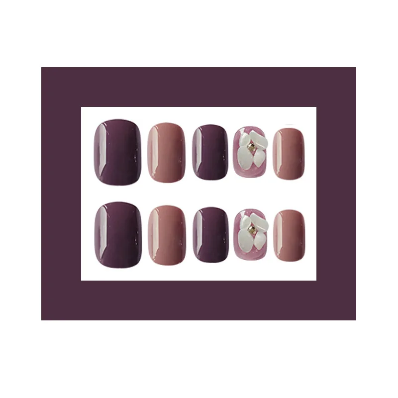 Nusx 24pcs Fake Nail Short Patch Fashion Purple Color Sparkling Diamond False Press On Nails Decoration 3