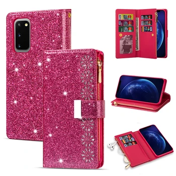 

Magnetic Zipper Wallet Case For Samsung S20 S20+ S10 S9 S8 S7 S6 Note 10 10+ 9 8 A5 2017 A6 A7 J6 2018 Bling Flip Leather Case