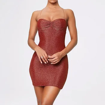 

Womens Sexy Dress Party Shiny Spaghetti Starp Short Sequin Sexy Dress For Women Lace Up Backless Mini Dress Vestido Verano #3