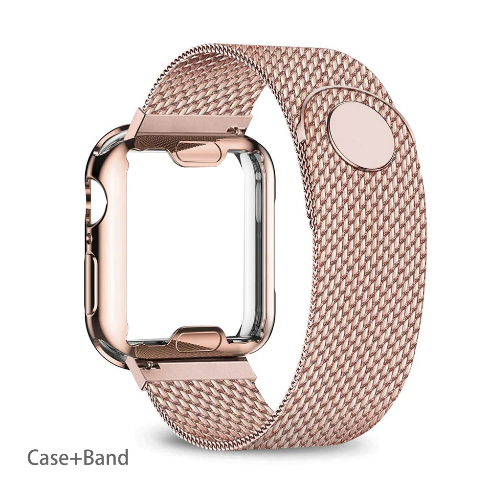 Case strap For Apple Watch band 45mm 44mm 40mm 41mm 38mm 42mm Plated case Metal stainless