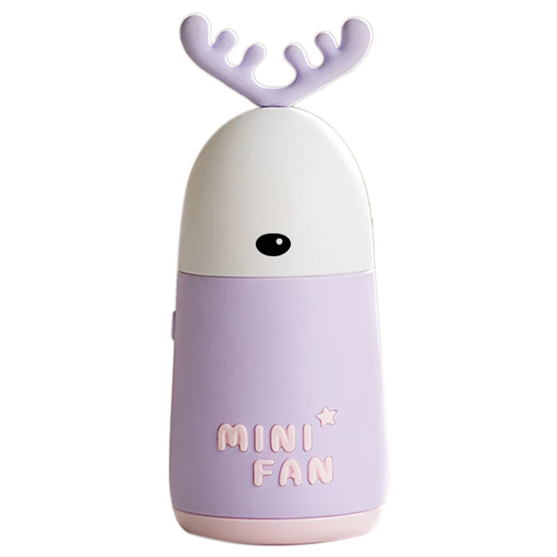 

Portable Handheld Fan Desktop Mini Fan Cute Cartoon Deer Ear Shape Fan Charging Fan Purple