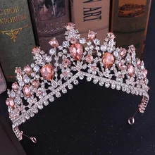 Горячая зеленый синий красный розовый Золотой Кристалл диадема Корона невесты свадебная диадема украшения для волос coroa noiva couronne de mariage