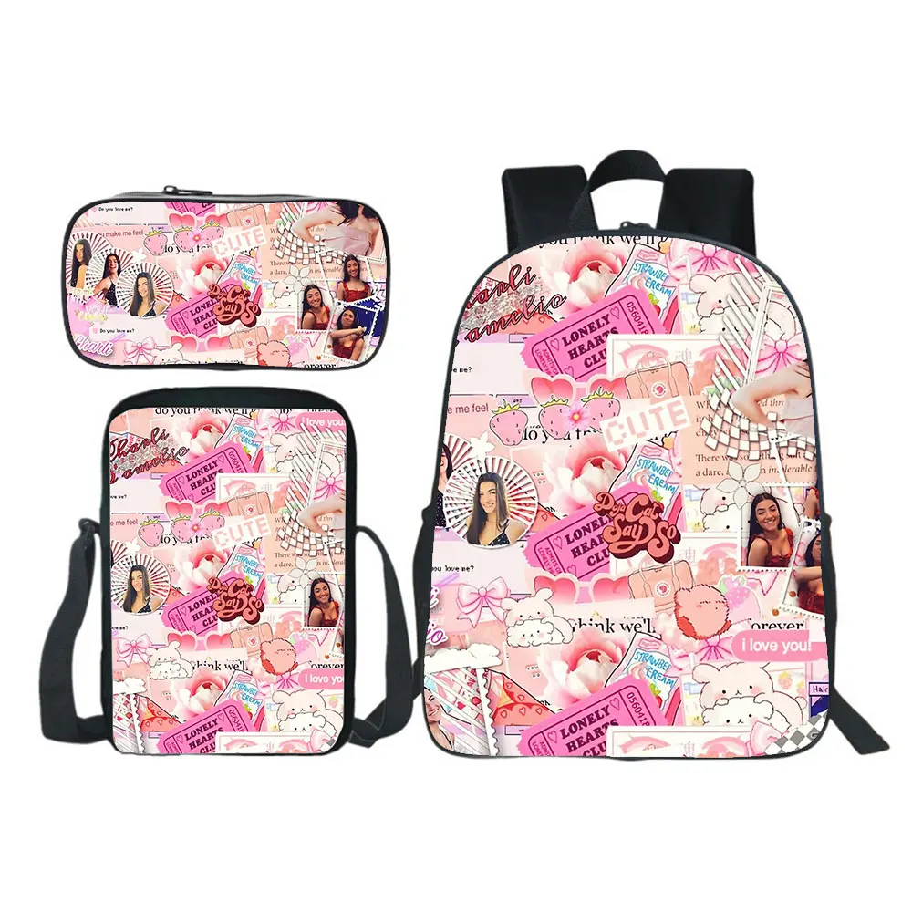 Charli Damelio Student Backpack 3pcs Set Boy Girl School Bag Teens Bookbag Rucksack Gift School supplies