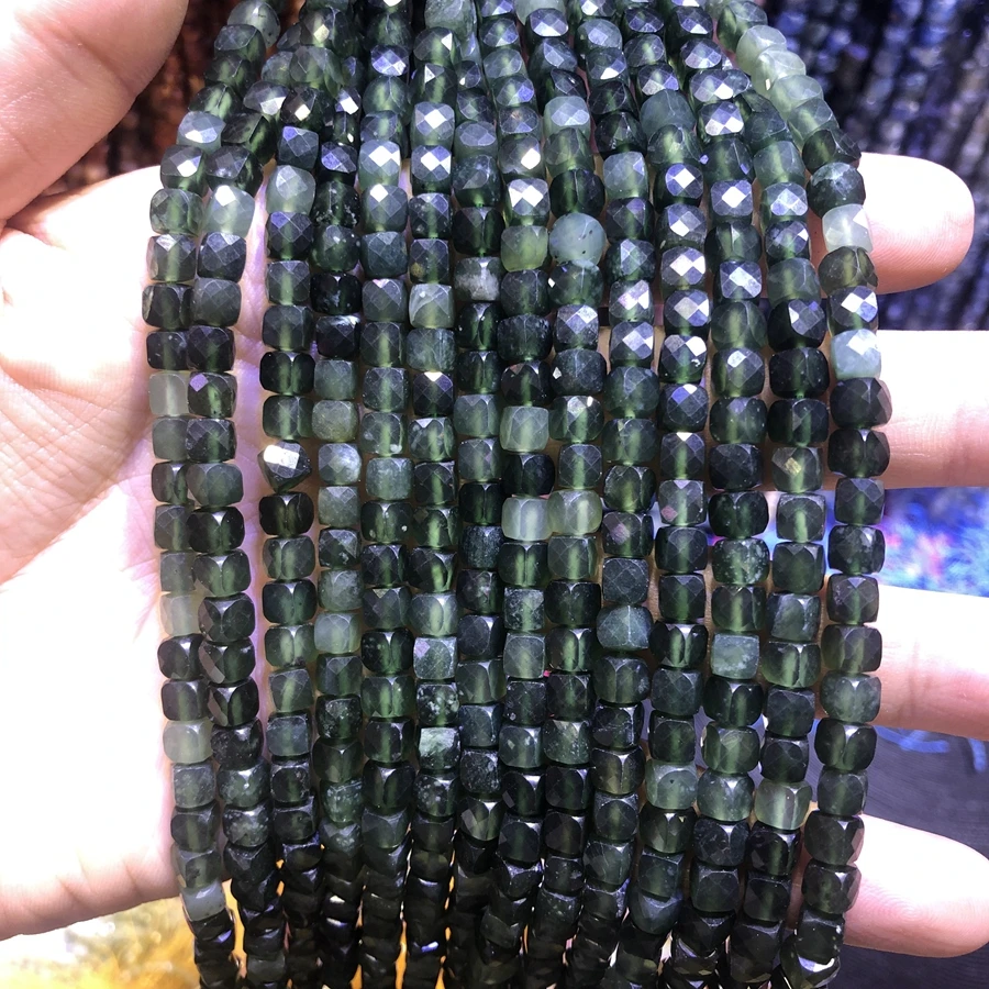 

1string 15.5" Genuine Nephrite Jade Beads 4mm Micro Faceted Cube Gemstone Spacer Beads,Small Square Beads for jewelry