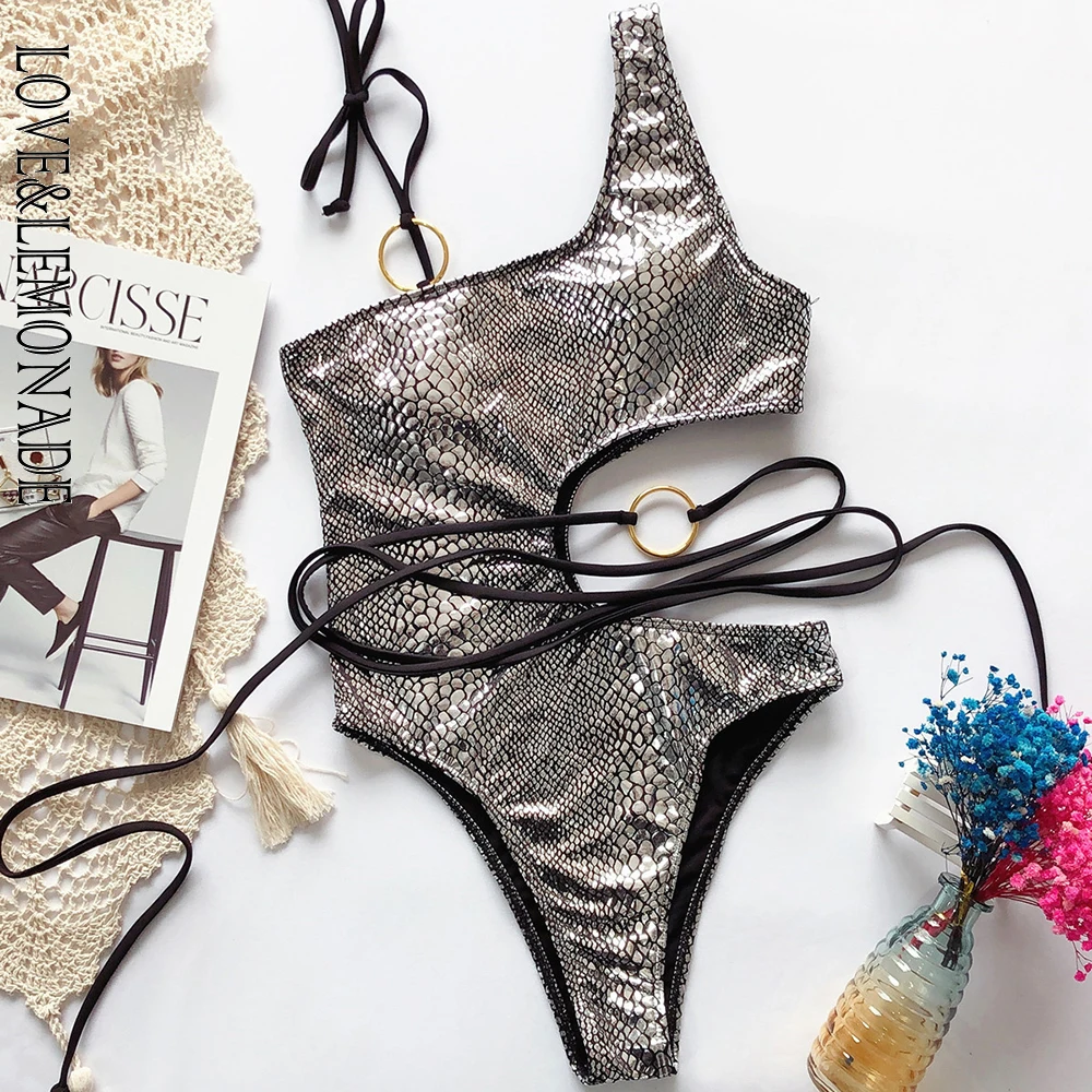 

LOVE & LEMONADE Silver Cut Out Cross Strap One-Piece Swimsuit LMSW02