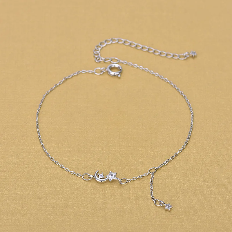 Silver Plated Anklets 925 Fashion Silver Chain Moon Star Anklet for Foot Barefoot Leg Jewelry Silver Plated Anklets 925 Fashion Silver Chain Moon Star Anklet for Foot Barefoot Leg Jewelry