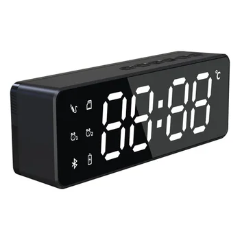 

Temperature Display Digital Alarm Clock Large Screen Bluetooth Speaker Card Insert FM Radio Wireless Mirror Type Multifunctional