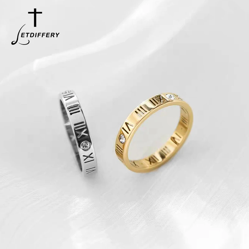 Letdiffery полые римские цифры Кристалл женские кольца 4 мм из нержавеющей стали